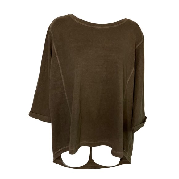 Poetry Brown Hemp-Cotton Blend 3/4 Sleeve High-Low Top Womens Size  US 12 Boxy L - Picture 9 of 9